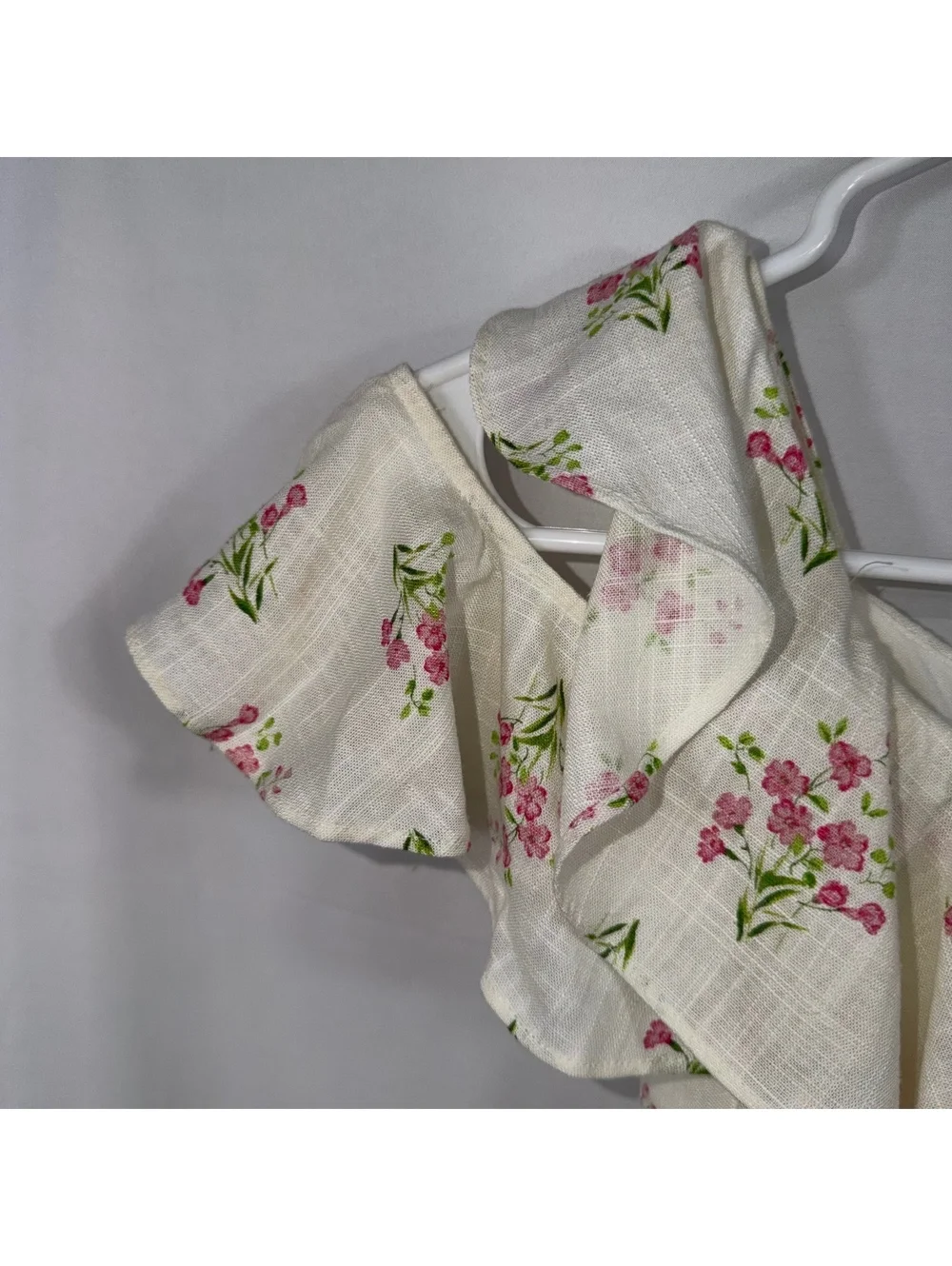GB Girls Size 7 Ivory Pink Floral Ruffle Romper Jumpsuit